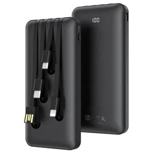 1Hora Batería Externa Power Bank 10000mAh con 4 Cables y Pantalla Digital Negro