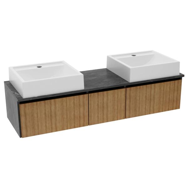 Mueble baño aéreo 2 lavamanos mármol gris/café