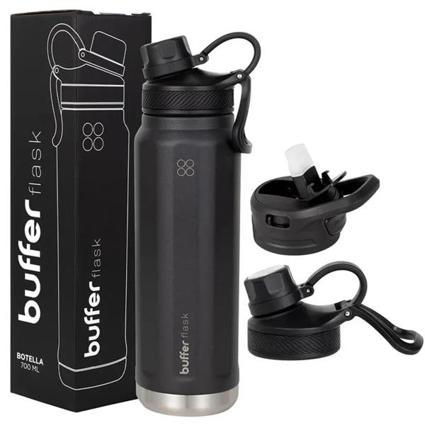 Botella Agua Térmica Buffer Paine 700ml + 2 Tapas Negra