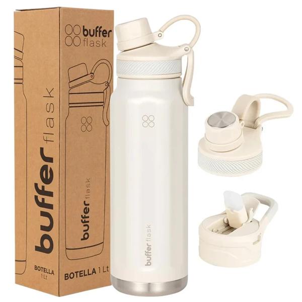 Botella Agua Térmica Buffer Paine 1Lt + 2 Tapas Ivory