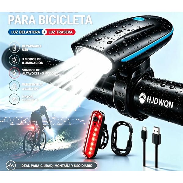 Set de Luces LED para Bicicleta con Claxon y Carga USB