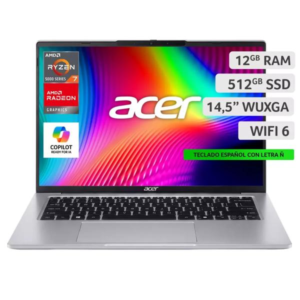Notebook Aspire Lite AL14-43P Ryzen 7 12GB RAM 512GB SSD 14.5'' WUXGA 60Hz