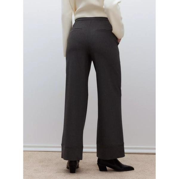 Pantalón Rayas Finas Wide Leg Tiro Alto Cordón Elasticado